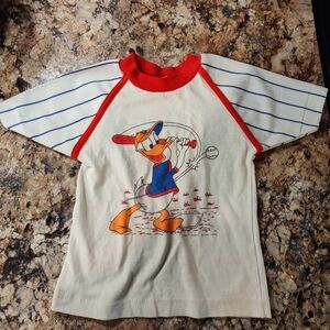 Vintage Donald Duck Baseball Graphic Tee - Red & White